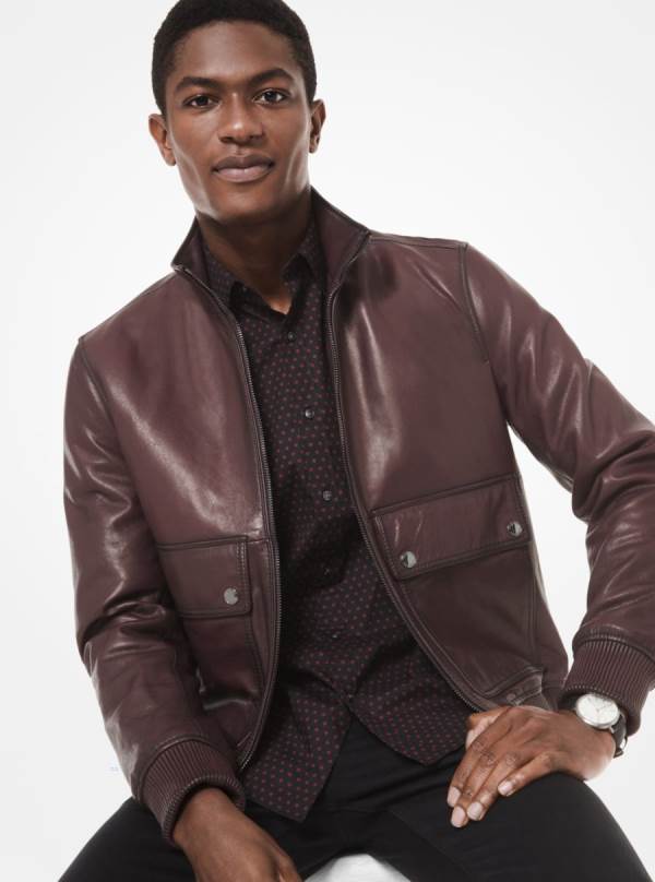 Panske Bundy Michael Kors Washed Nappa Leather Bomber Bordove - Oblecenie Michael Kors Obchod | OAMJT-4850